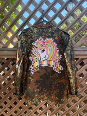 Camo Jacket with Rainbow Unicorn Patch - Green